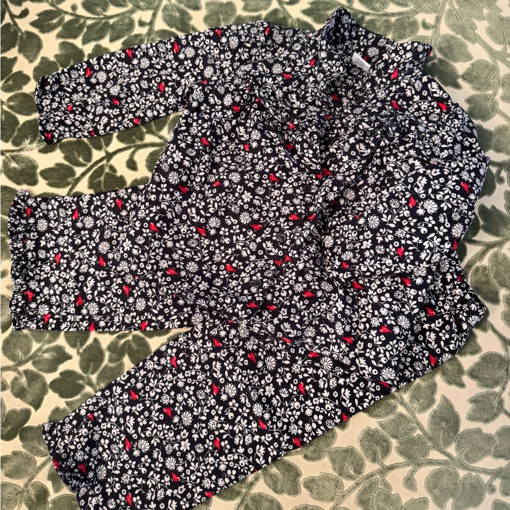 Janie and Jack Navy Floral Set with Red Cardinal Accents in Size 2T